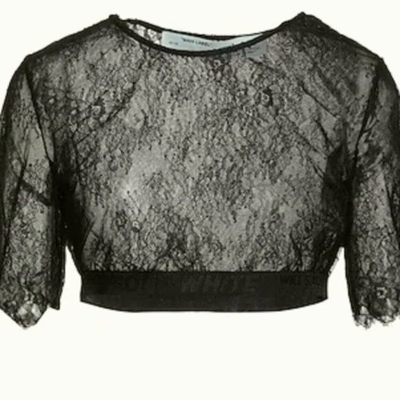 Off white lace crop top black M - Picture 2 of 8